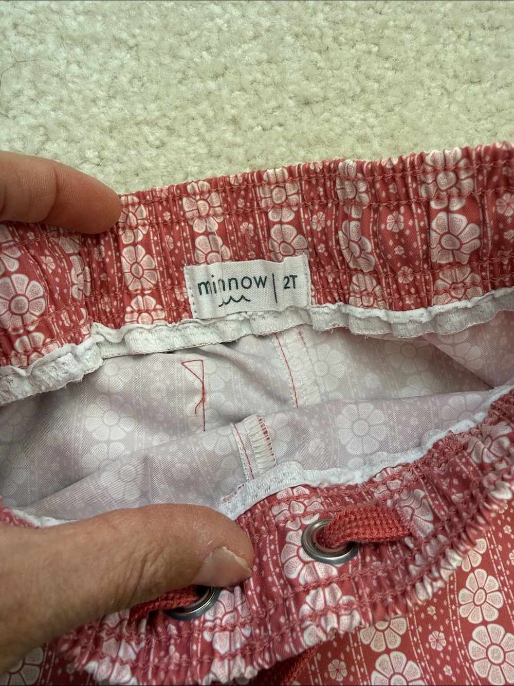 Minnow Swim boys Red Floral Stripe Drawstring bathing suit - Picture 4 of 4
